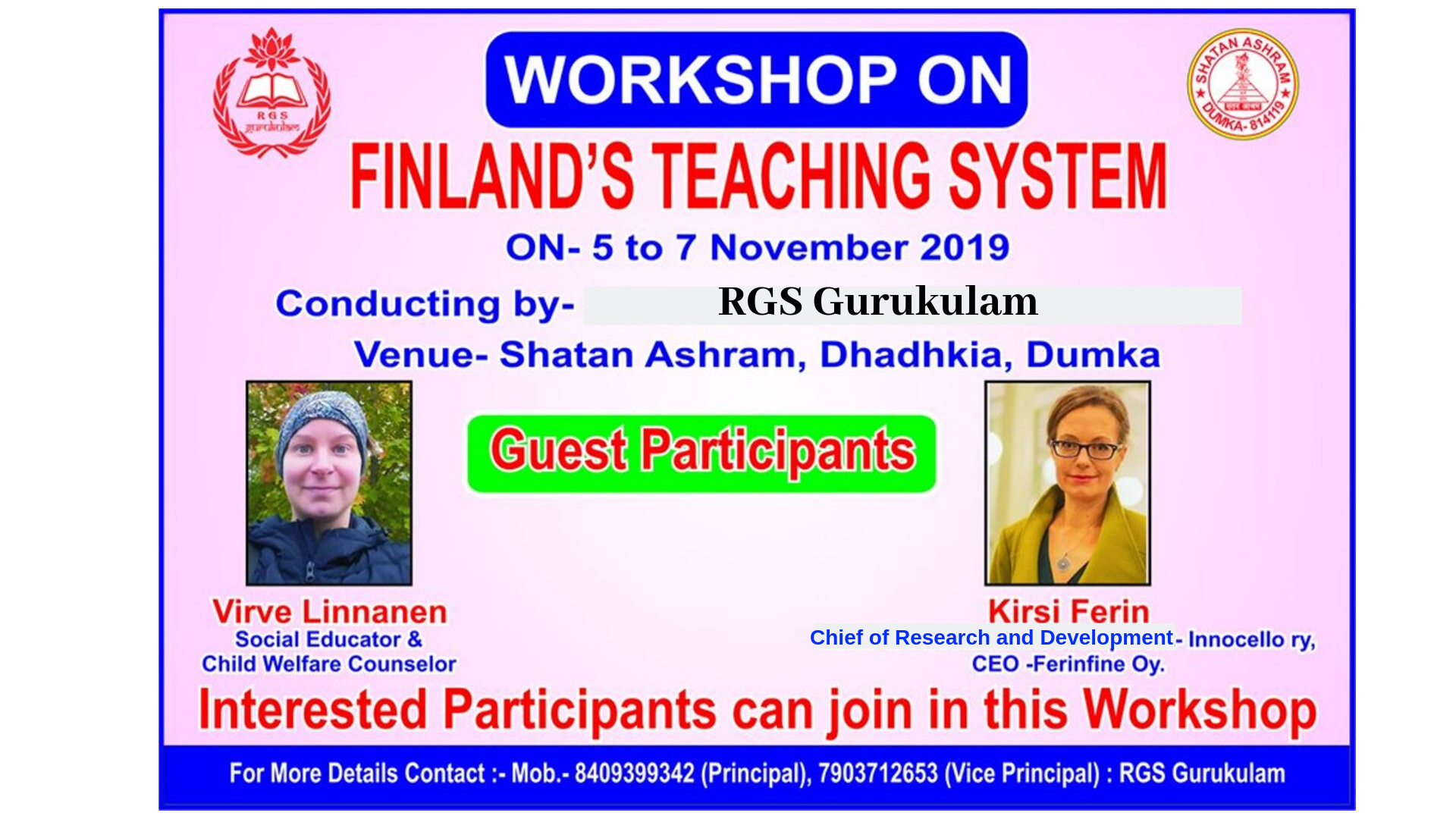 Workshop on Finland Education System in RGS Gurukulam in November, 2019